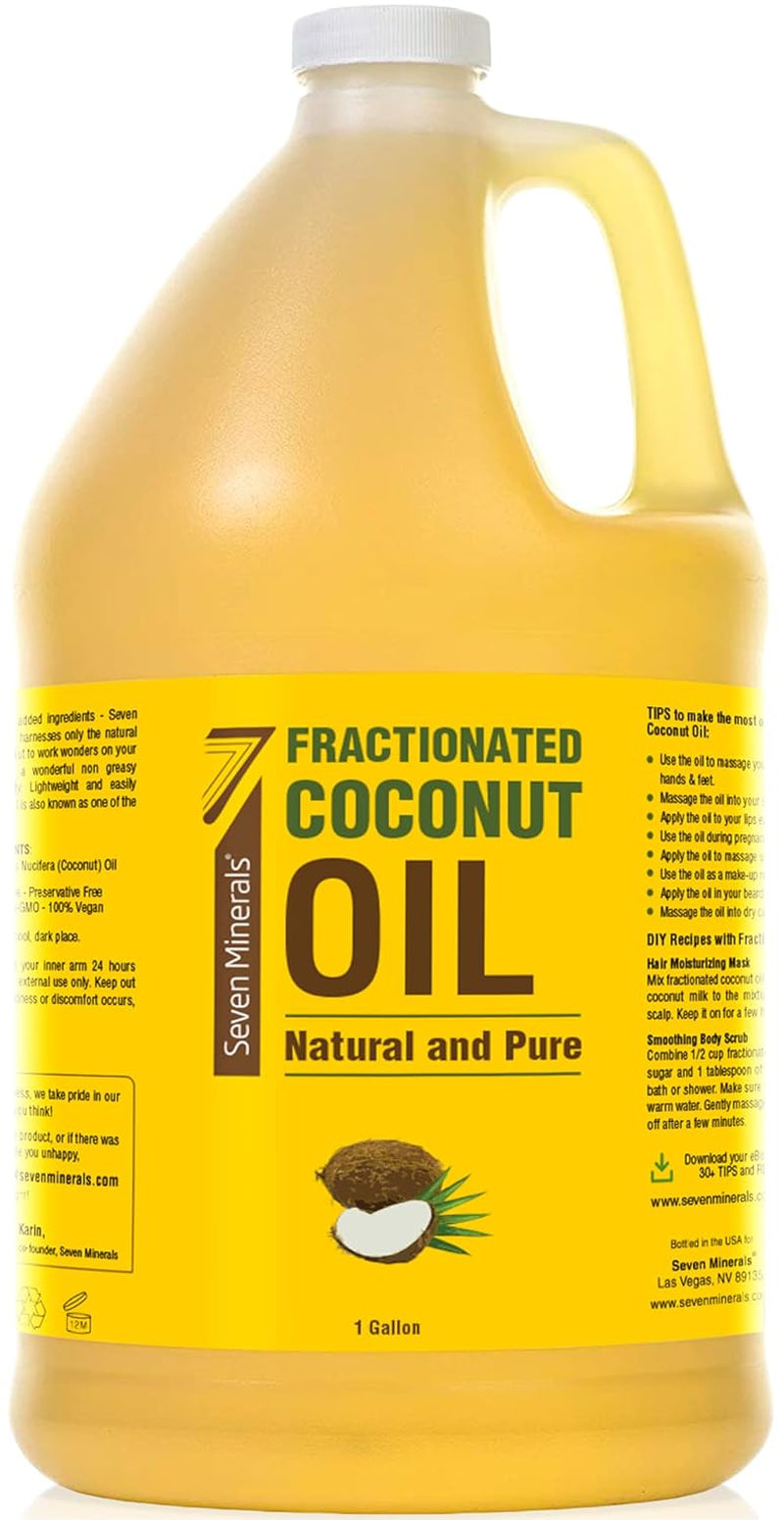 Pure Fractionated Coconut Oil - 1 Gallon - Non-Gmo, 100% Natural, Lightweight Massage Oil for Therapy on Skin, Hair, More - Perfect Bulk Carrier Oil for Essential Oils (128 Fl Oz)