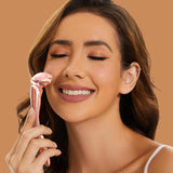 Jade Facial Roller, Jade Face Roller Massager with 3 Interchangeable Heads for Women Routine Skin Care, Reduce Puffiness Wrinkling Rejuvenate Skin (Pink Roller + Rose Gold)