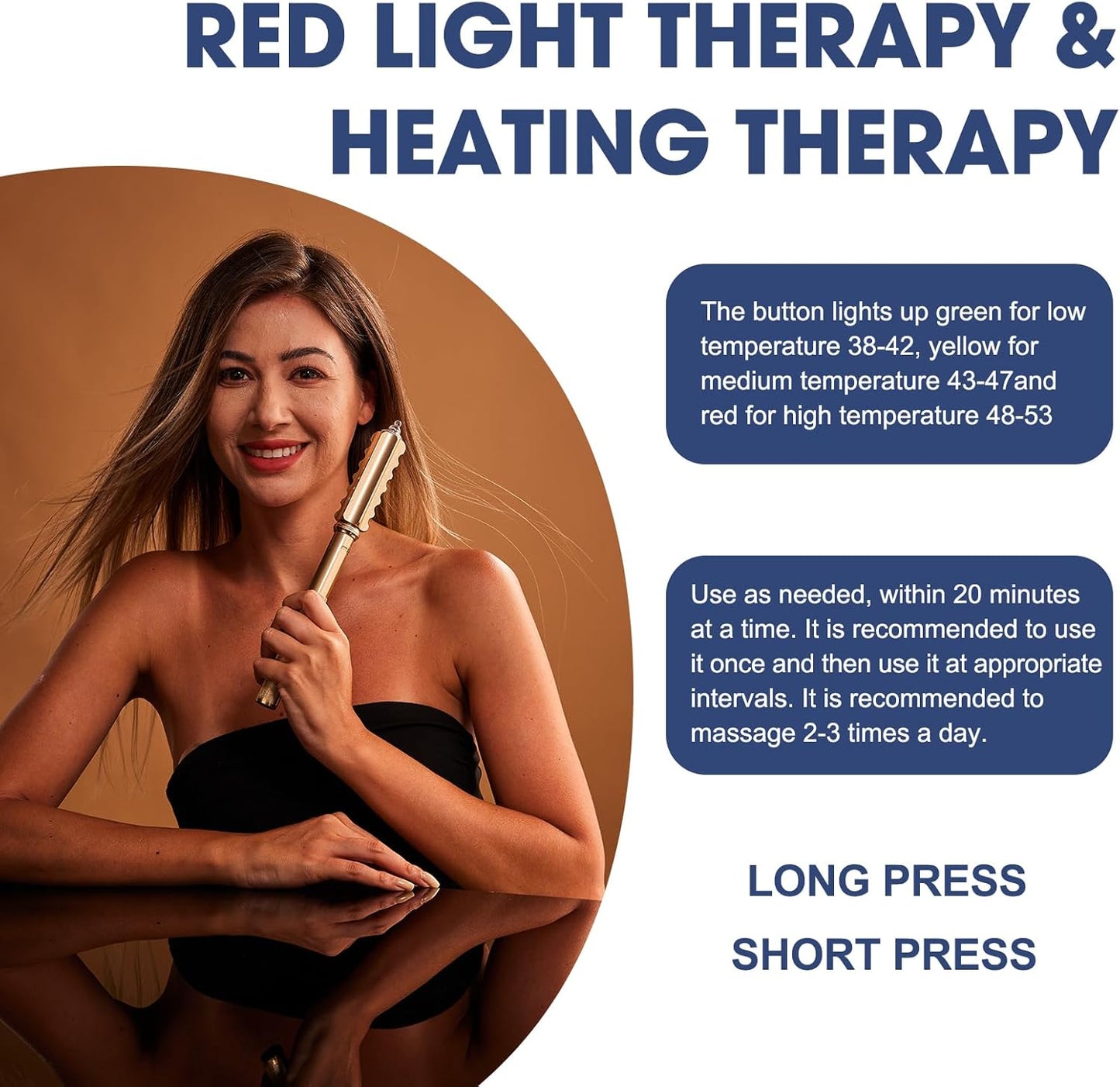 Red Light Therapy Massager Stick, Effective Infrared and near Infrared Light Therapy Treatment Device, Red Light Device for Body, Rolling Massage Stick with Red Light Therapy for Body, Gold
