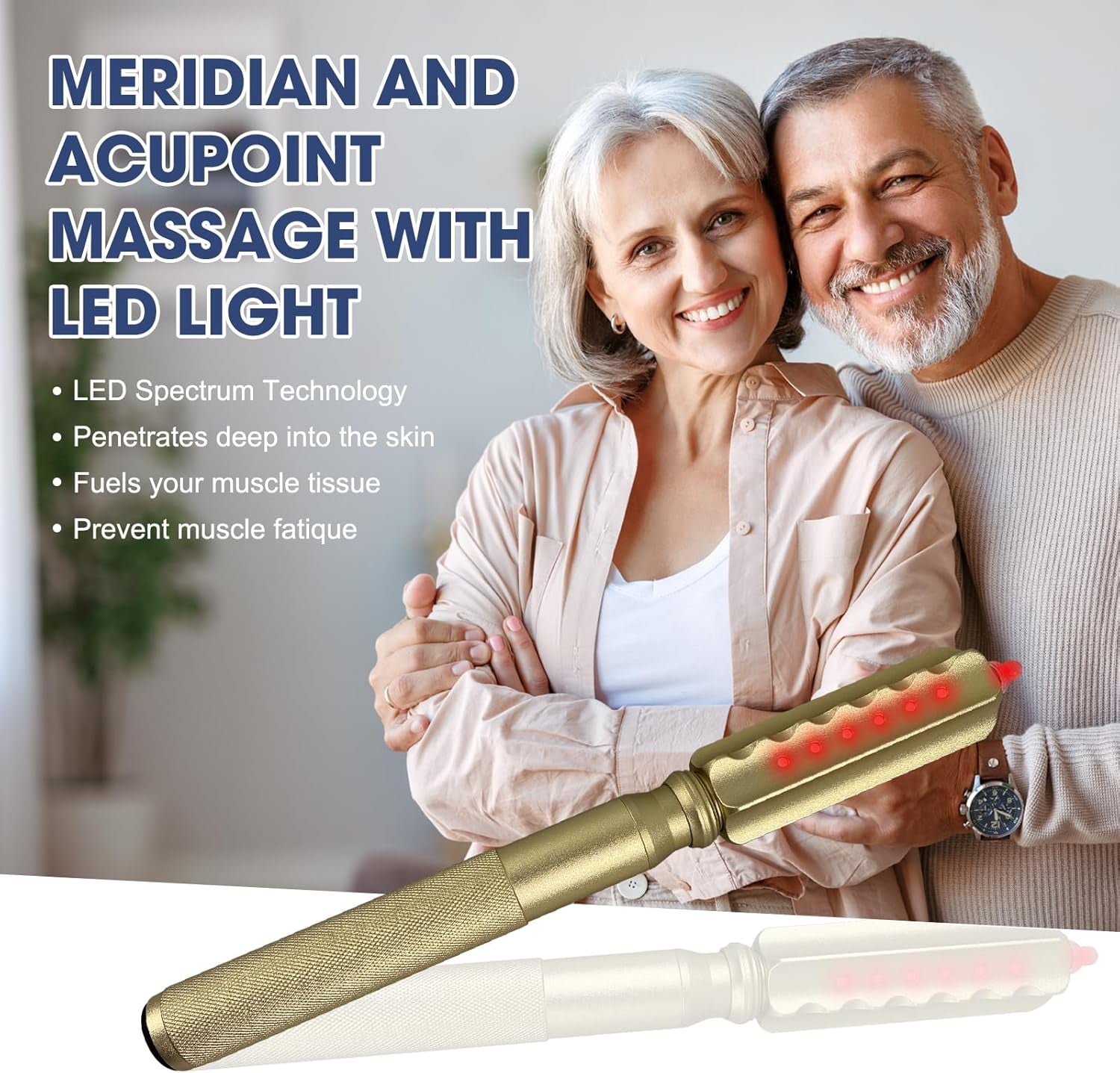Red Light Therapy Massager Stick, Effective Infrared and near Infrared Light Therapy Treatment Device, Red Light Device for Body, Rolling Massage Stick with Red Light Therapy for Body, Gold