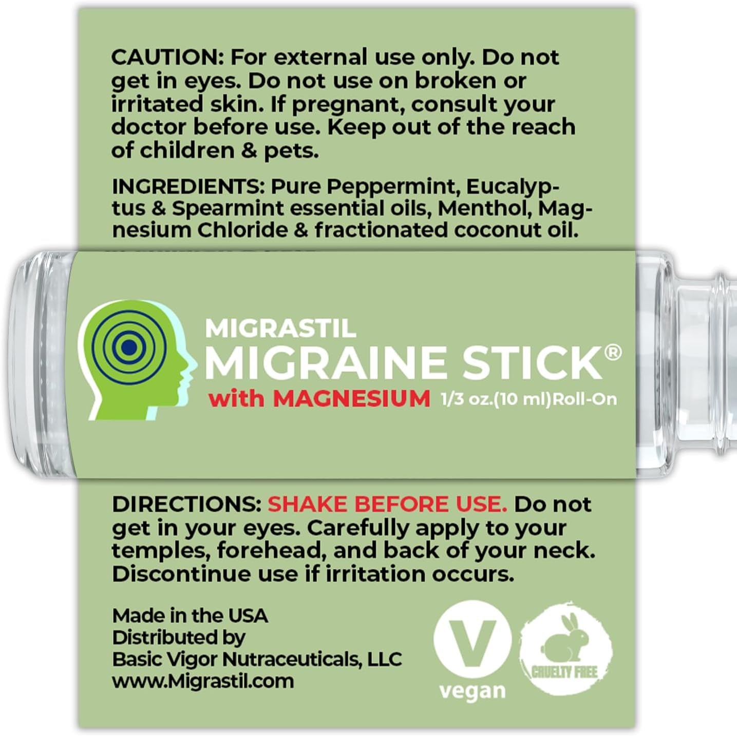 Migraine Stick with Magnesium Cooling Peppermint Eucalyptus Essential Oil Topical Magnesium for Headache Support. Made in the USA 10 Ml 2-Pack