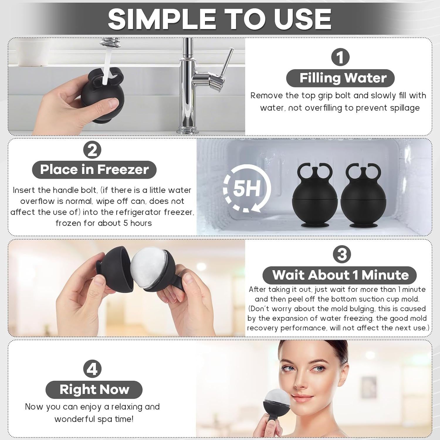 2 Pack Ice Roller for Face Ice Cube Roller Tool for Neck and Body, Face Ice Mold Beauty Gifts (Black Black)