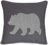 Bear Pillow Covers Decorative Cotton Linen Embroidered Cushions Covers 18X18 Inches (Grey)