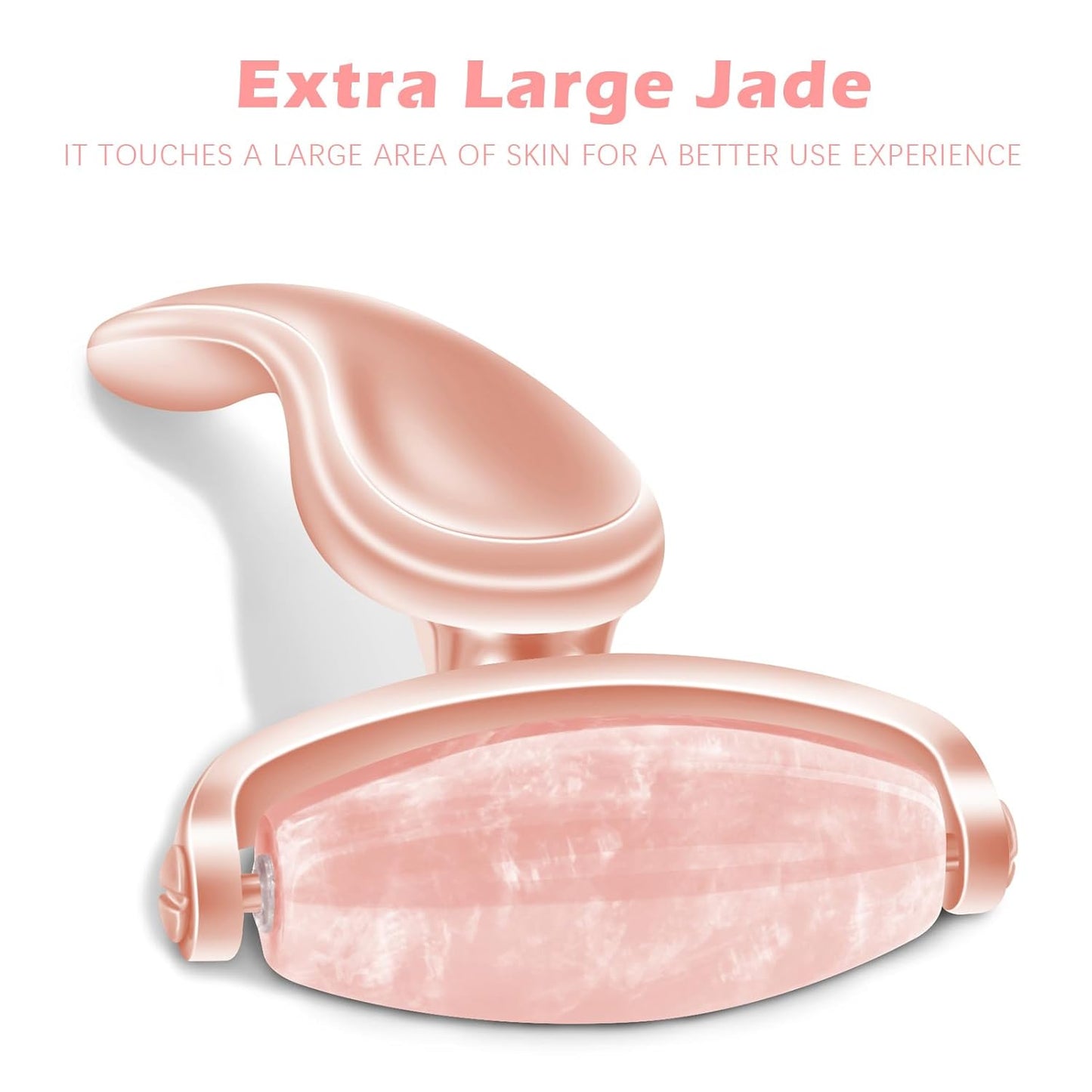 Jade Facial Roller, Jade Face Roller Massager with 3 Interchangeable Heads for Women Routine Skin Care, Reduce Puffiness Wrinkling Rejuvenate Skin (Pink Roller + Rose Gold)