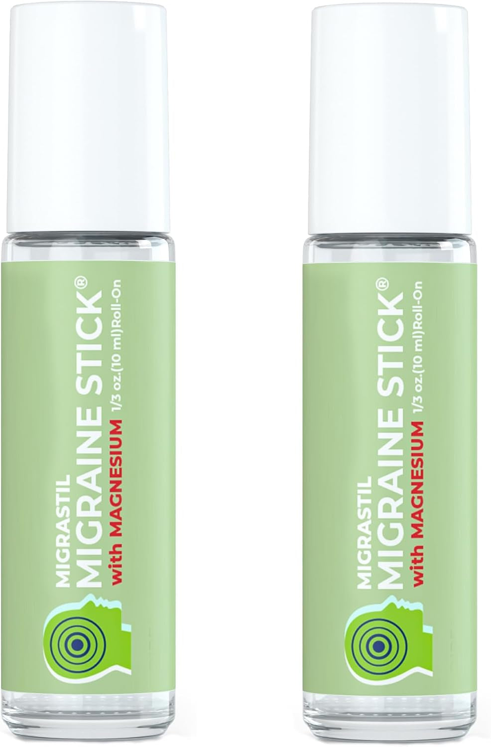 Migraine Stick with Magnesium Cooling Peppermint Eucalyptus Essential Oil Topical Magnesium for Headache Support. Made in the USA 10 Ml 2-Pack