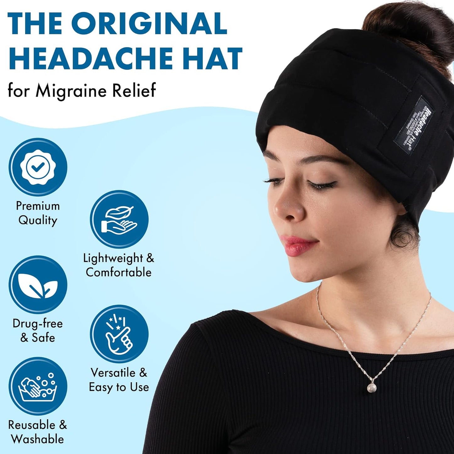 Halo - Migraine Relief Cap Long Lasting Cooling Ice Pack Mask - Cold Compress Head Wrap for Tension, Stress & Hangover Natural Cooling Therapy