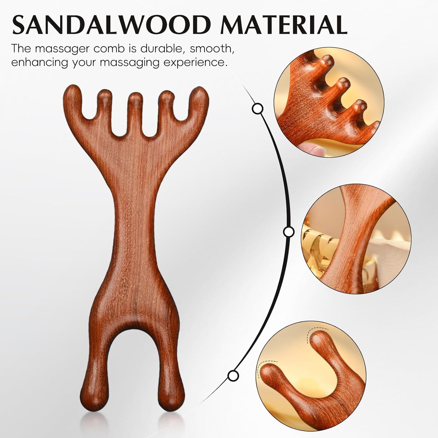 Manual Scalp Massager - Sandalwood Massager Tool for Scalp, Eye, Facial, Neck, Shoulder - Five Claw Gua Sha Comb for Men Women