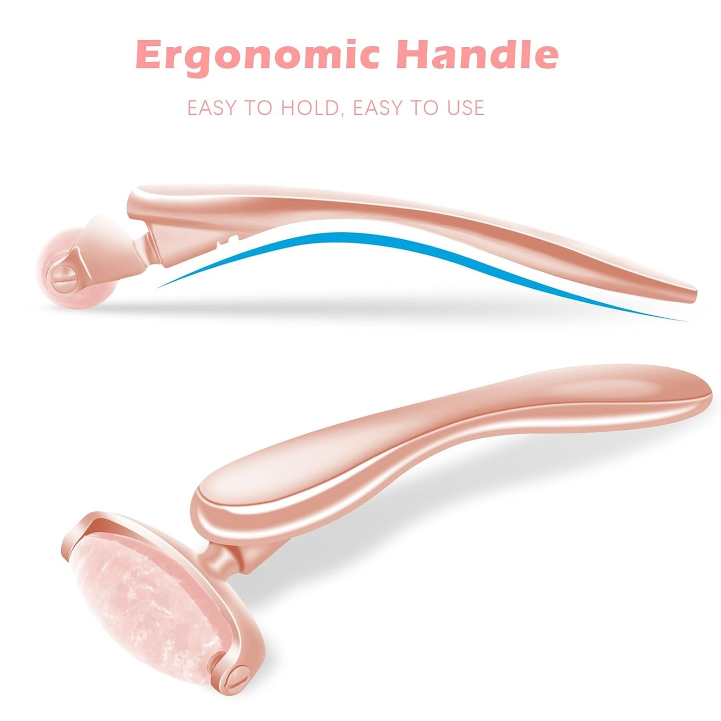Jade Facial Roller, Jade Face Roller Massager with 3 Interchangeable Heads for Women Routine Skin Care, Reduce Puffiness Wrinkling Rejuvenate Skin (Pink Roller + Rose Gold)