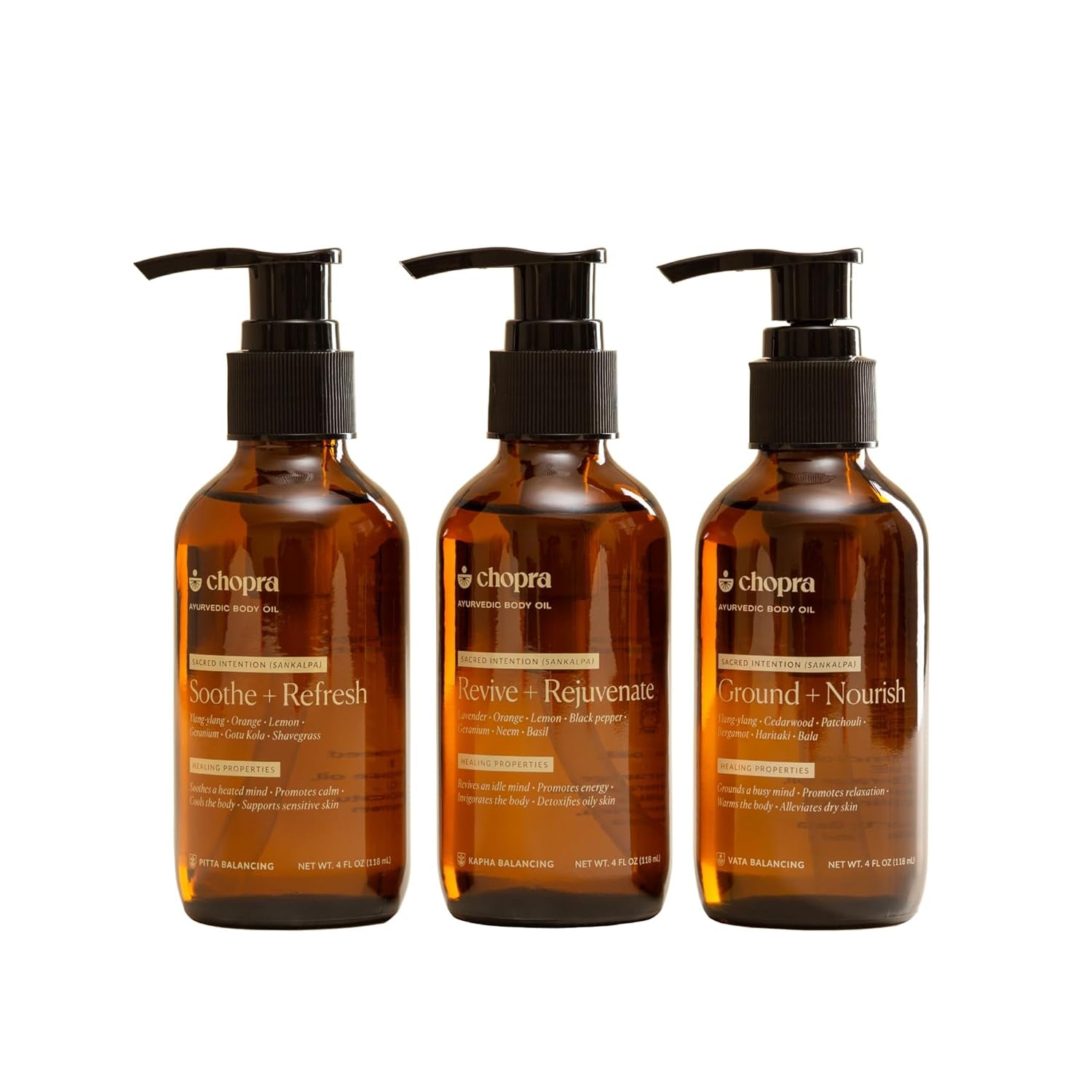 Ayurvedic Body Oil Trio | Sacred Intention (Sankalpa) | Healing Properties to Alleviate Dry Skin & Ground a Busy Mind