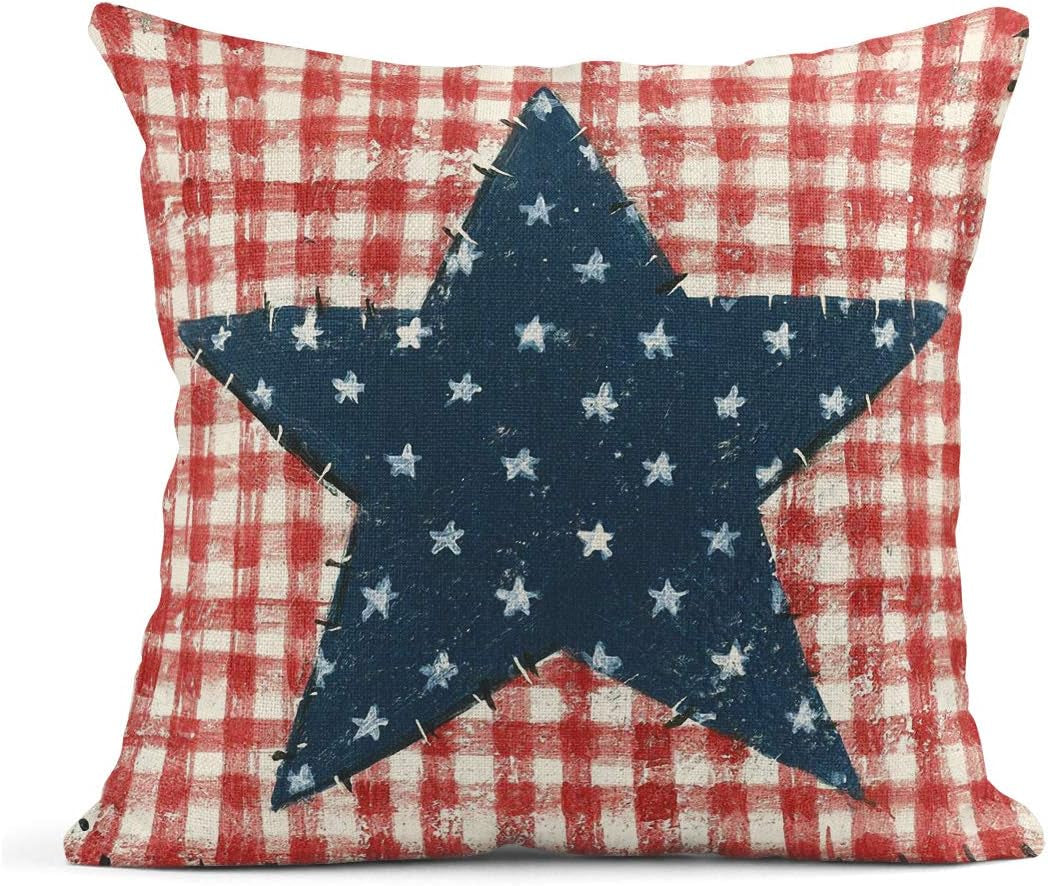 Set of 4 Linen Throw Pillow Covers Day 4Th of July Independence Decorative Pillow Cases Home Decor Square 18X18 Inches Pillowcases