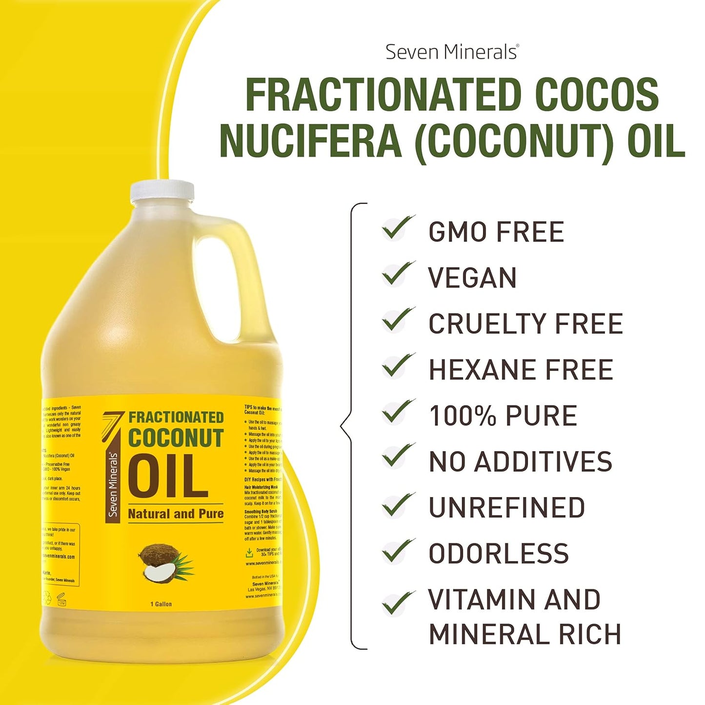 Pure Fractionated Coconut Oil - 1 Gallon - Non-Gmo, 100% Natural, Lightweight Massage Oil for Therapy on Skin, Hair, More - Perfect Bulk Carrier Oil for Essential Oils (128 Fl Oz)