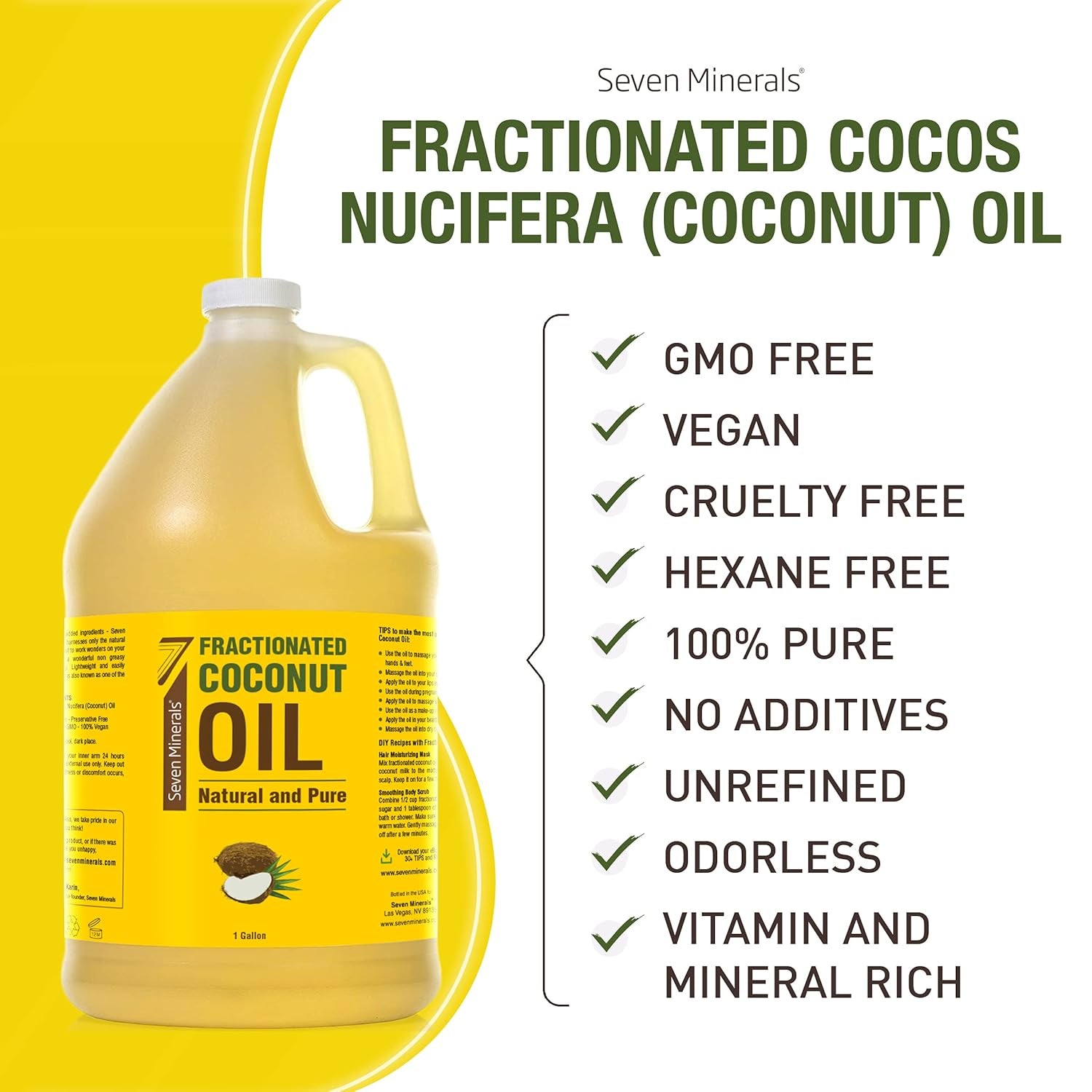 Pure Fractionated Coconut Oil - 1 Gallon - Non-Gmo, 100% Natural, Lightweight Massage Oil for Therapy on Skin, Hair, More - Perfect Bulk Carrier Oil for Essential Oils (128 Fl Oz)