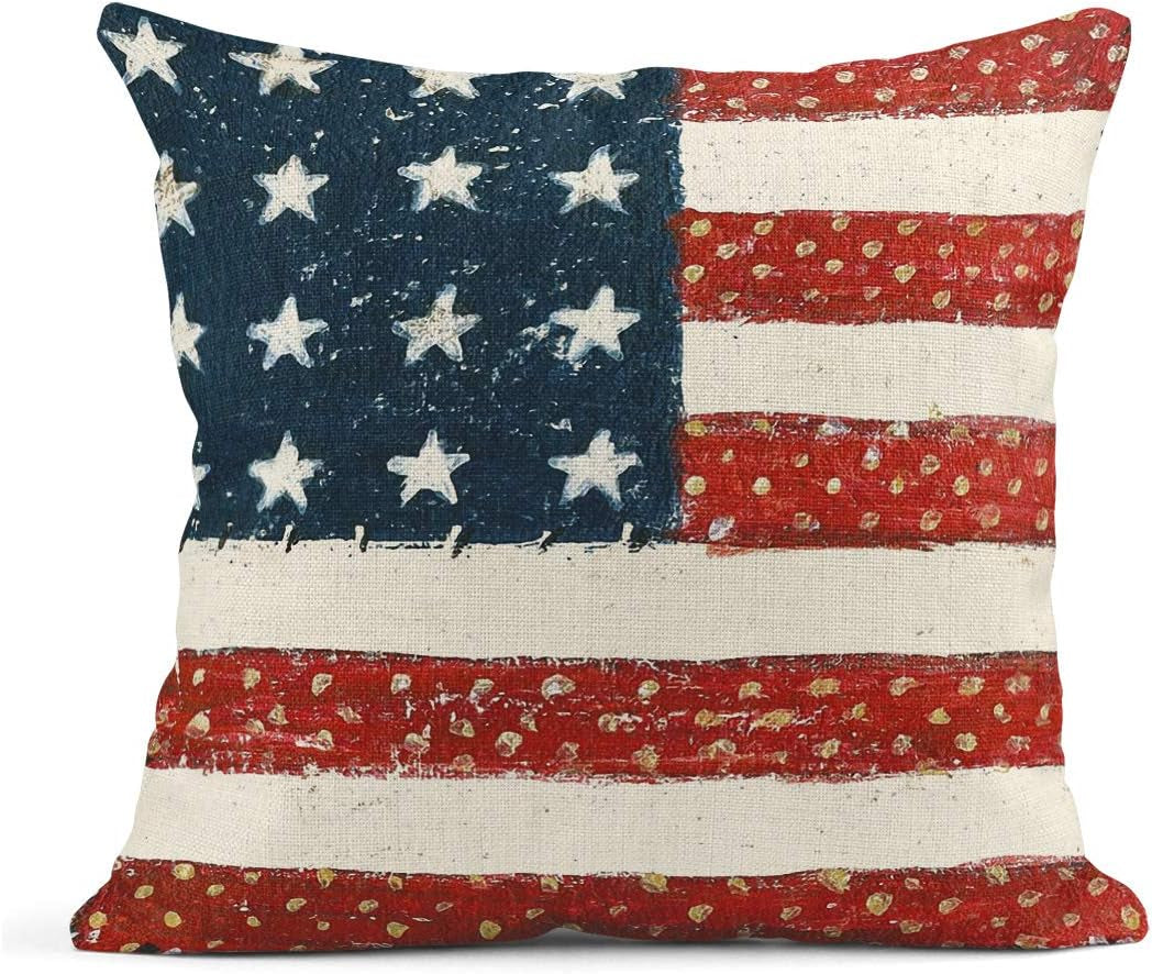 Set of 4 Linen Throw Pillow Covers Day 4Th of July Independence Decorative Pillow Cases Home Decor Square 18X18 Inches Pillowcases