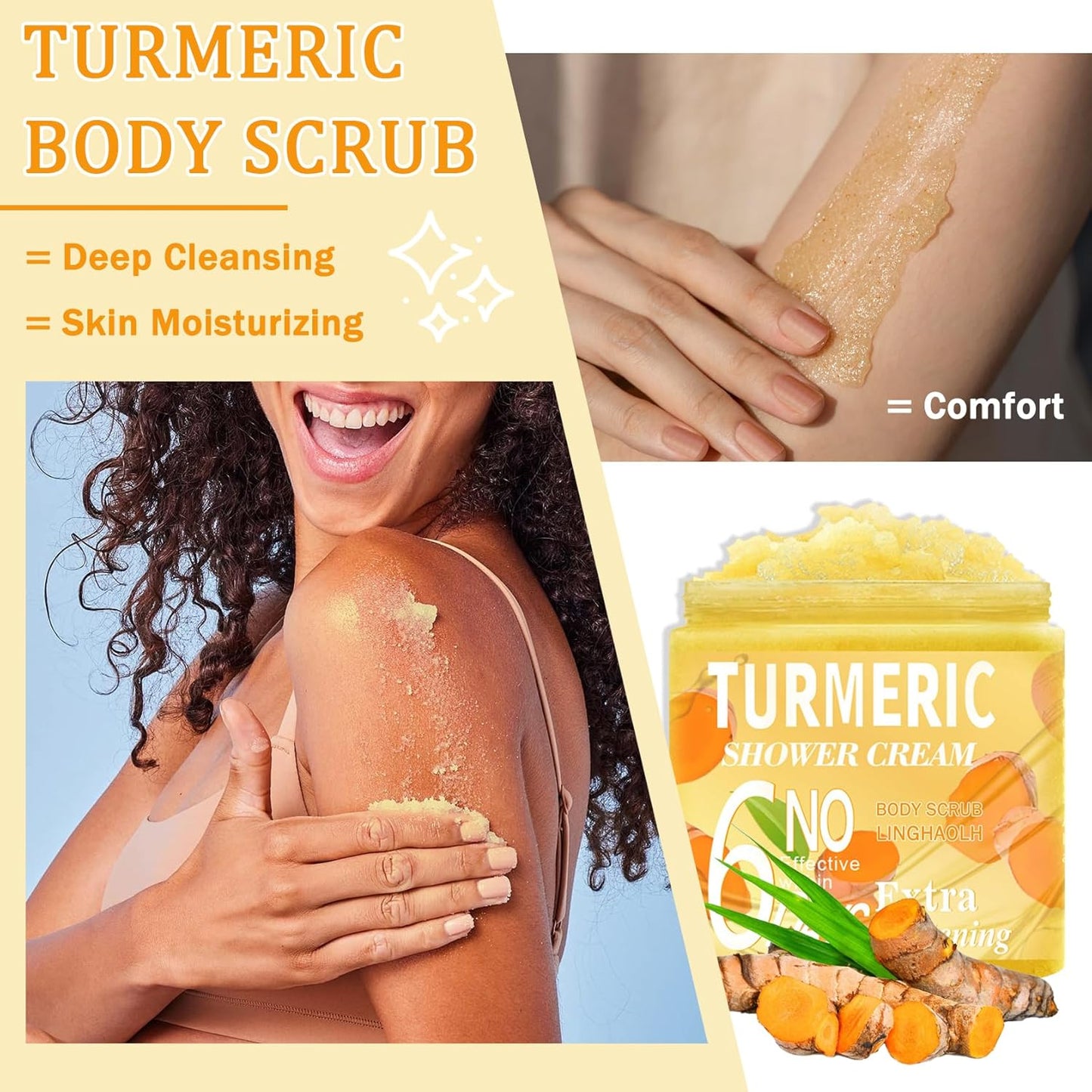 Turmeric Body Scrub,Deep Cleansing Exfoliating Scrub for Body,Hand and Foot,Moisturizing Face Body Scrub Skincare for Women and Men,12.3 Oz