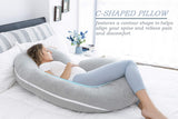Pregnancy Pillow for Sleeping, Maternity Pillow with Jersey Cotton Cover,C Shaped Body Pillow for Pregnant (Natural Gray)
