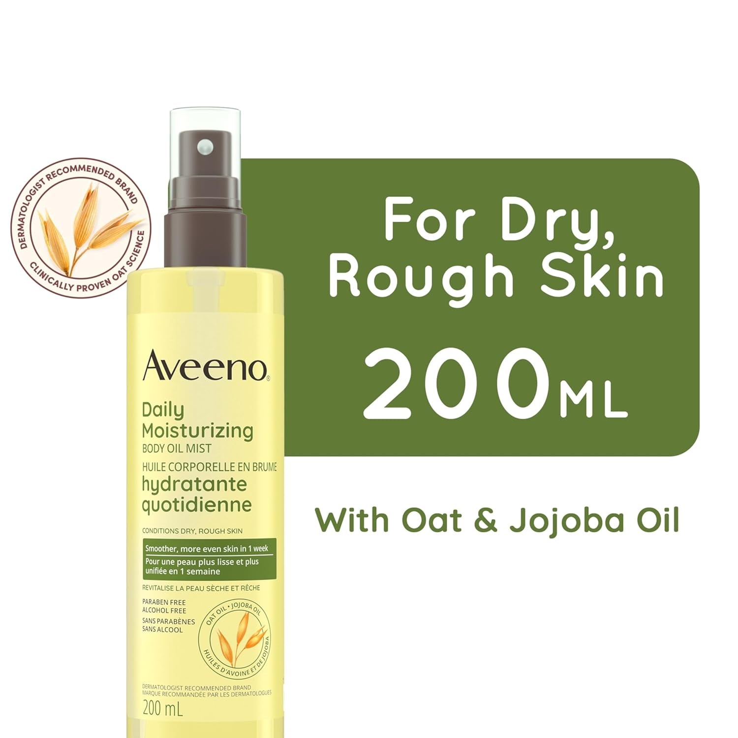 Aveeno Daily Moisturizing Oil Mist - Dry Skin, Sensitive Skin - Oat, Jojoba Oil - Hypoallergenic Body Oil - 200Ml
