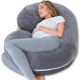 Pregnancy Pillow for Sleeping, Maternity Pillow with Jersey Cotton Cover,C Shaped Body Pillow for Pregnant (Gray)