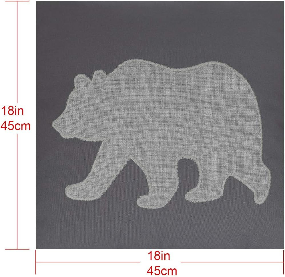 Bear Pillow Covers Decorative Cotton Linen Embroidered Cushions Covers 18X18 Inches (Grey)