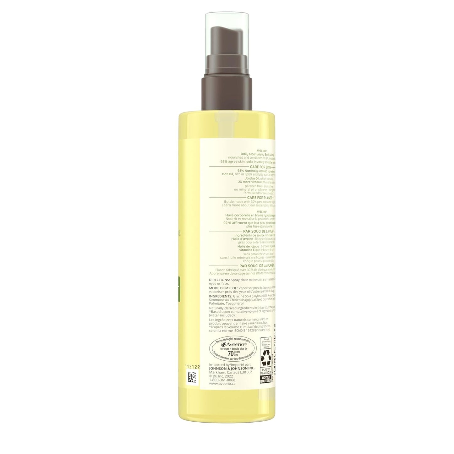 Aveeno Daily Moisturizing Oil Mist - Dry Skin, Sensitive Skin - Oat, Jojoba Oil - Hypoallergenic Body Oil - 200Ml