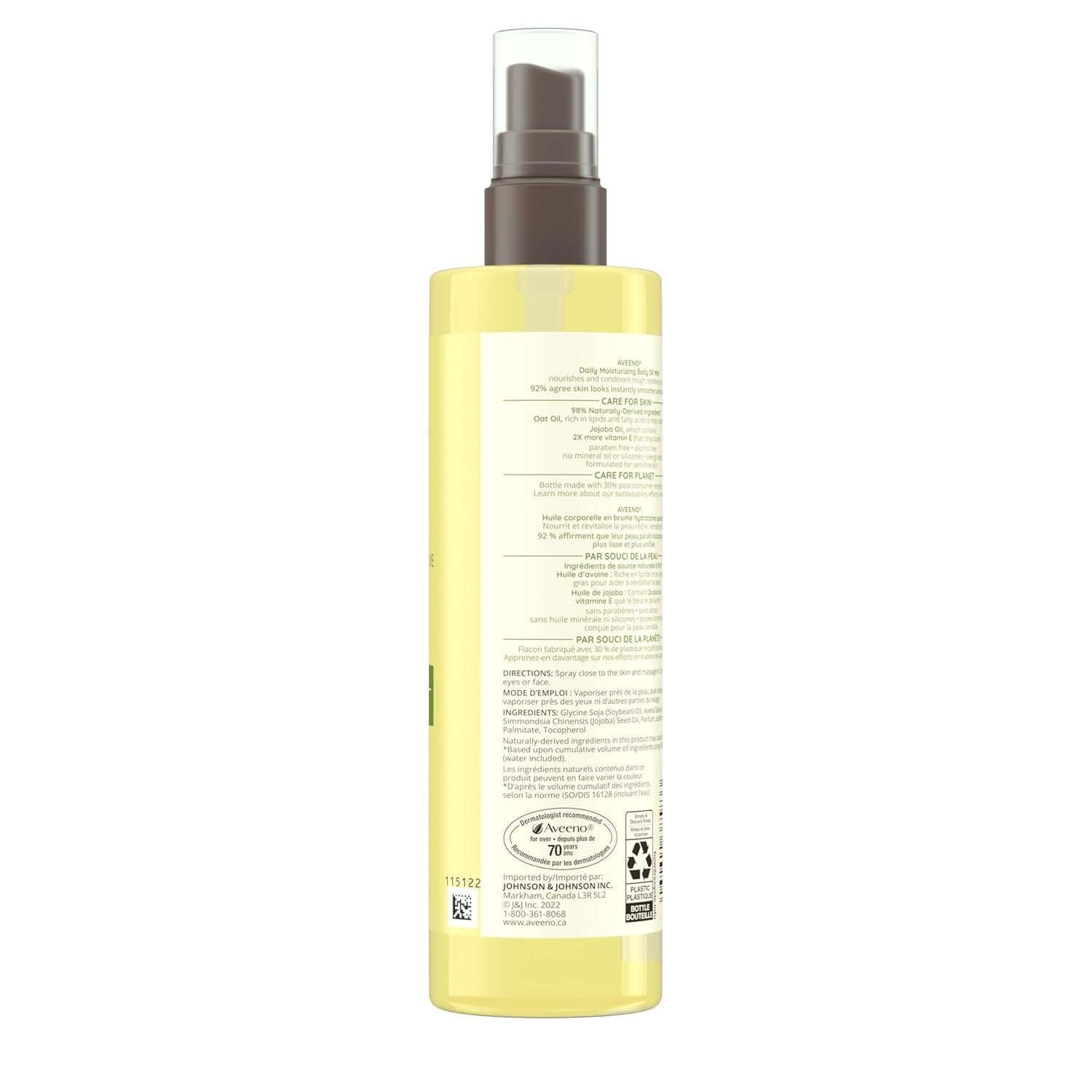 Aveeno Daily Moisturizing Oil Mist - Dry Skin, Sensitive Skin - Oat, Jojoba Oil - Hypoallergenic Body Oil - 200Ml