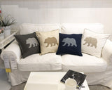 Bear Pillow Covers Decorative Cotton Linen Embroidered Cushions Covers 18X18 Inches (Grey)