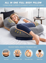 Pregnancy Pillow for Sleeping, Maternity Pillow with Jersey Cotton Cover,C Shaped Body Pillow for Pregnant (Gray)
