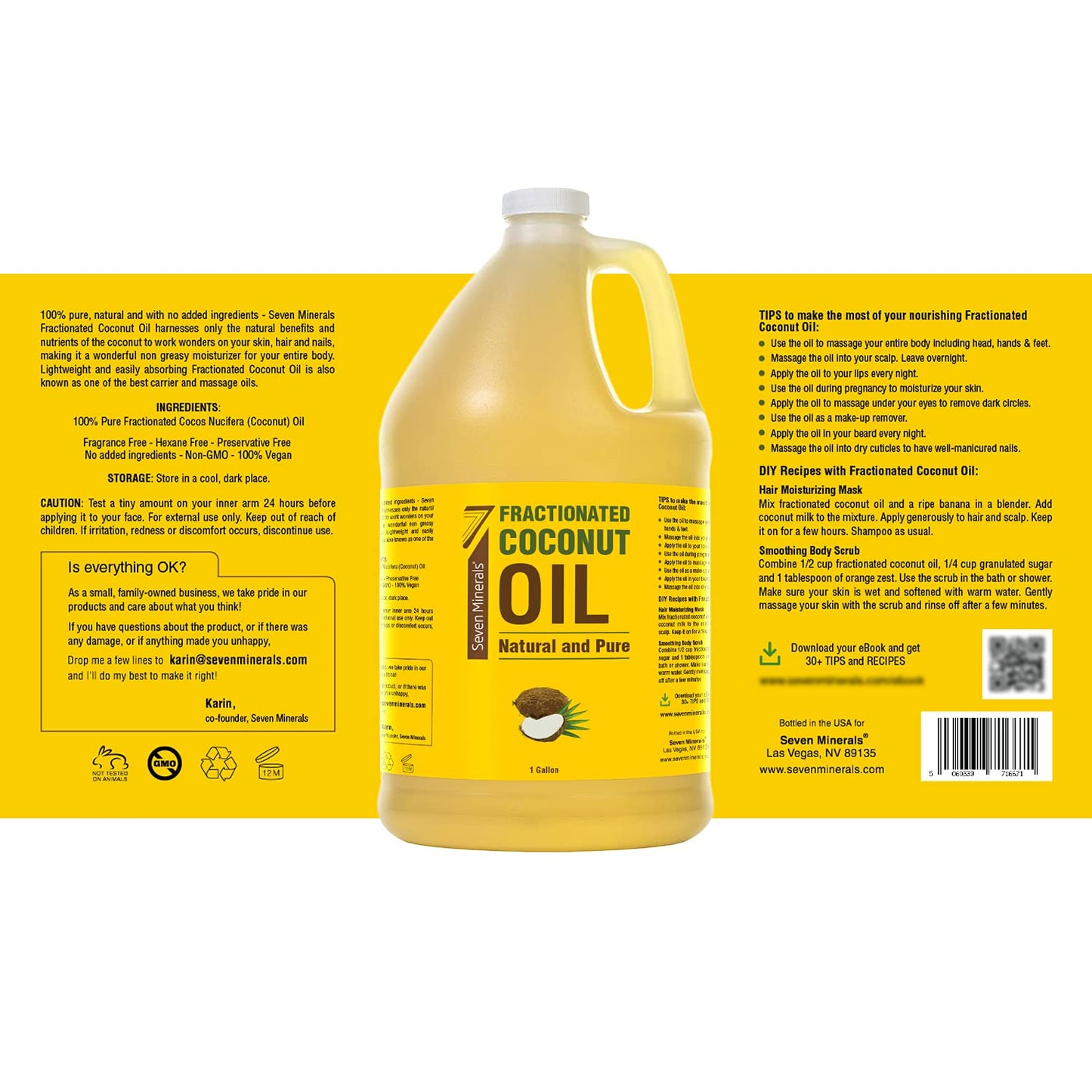 Pure Fractionated Coconut Oil - 1 Gallon - Non-Gmo, 100% Natural, Lightweight Massage Oil for Therapy on Skin, Hair, More - Perfect Bulk Carrier Oil for Essential Oils (128 Fl Oz)
