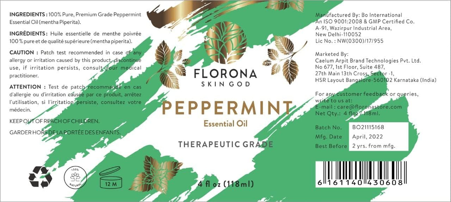 Peppermint Essential Oil 100% Pure & Natural - 4 Fl Oz, Hair & Skin Care, Diffuser Aromatherapy, Soap Making, Candle Making
