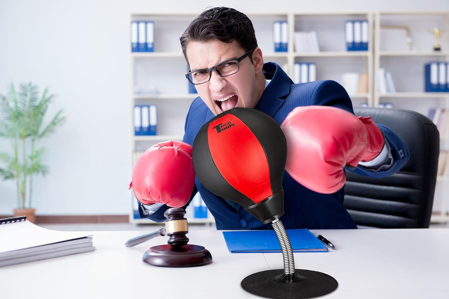 Stress Buster Desktop Punching Bag - Suctions to Your Desk, White Elephant Gifts for Coworker Men and Women, Heavy Duty Stress Relief Ball, Gag Gifts Funny Desk Accessories