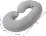 Pregnancy Pillow for Sleeping, Maternity Pillow with Jersey Cotton Cover,C Shaped Body Pillow for Pregnant (Natural Gray)