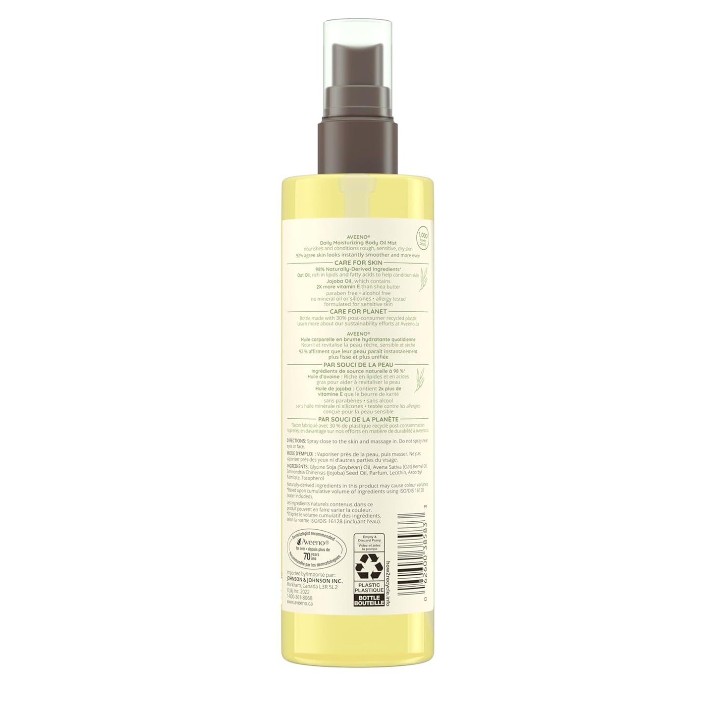 Aveeno Daily Moisturizing Oil Mist - Dry Skin, Sensitive Skin - Oat, Jojoba Oil - Hypoallergenic Body Oil - 200Ml