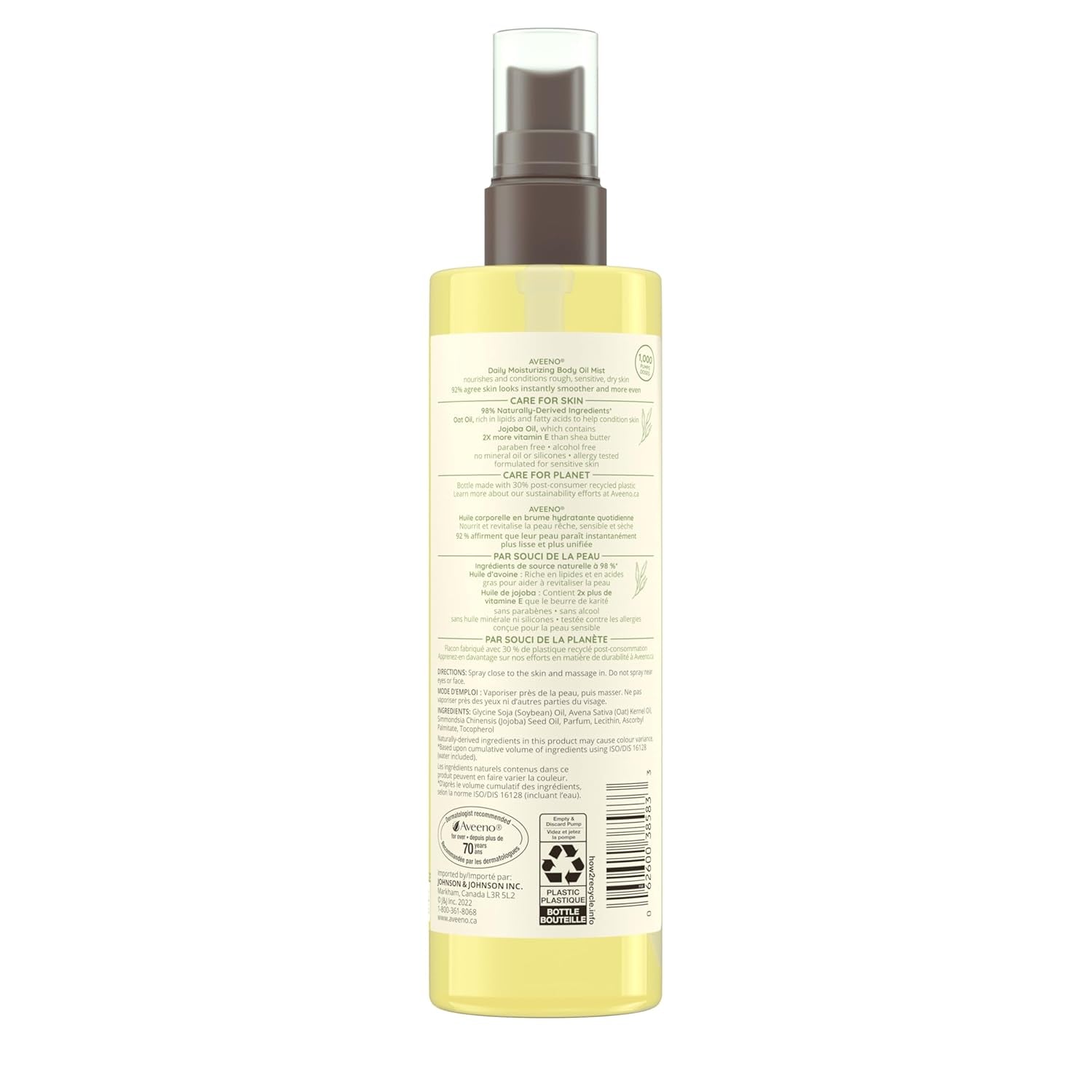 Aveeno Daily Moisturizing Oil Mist - Dry Skin, Sensitive Skin - Oat, Jojoba Oil - Hypoallergenic Body Oil - 200Ml