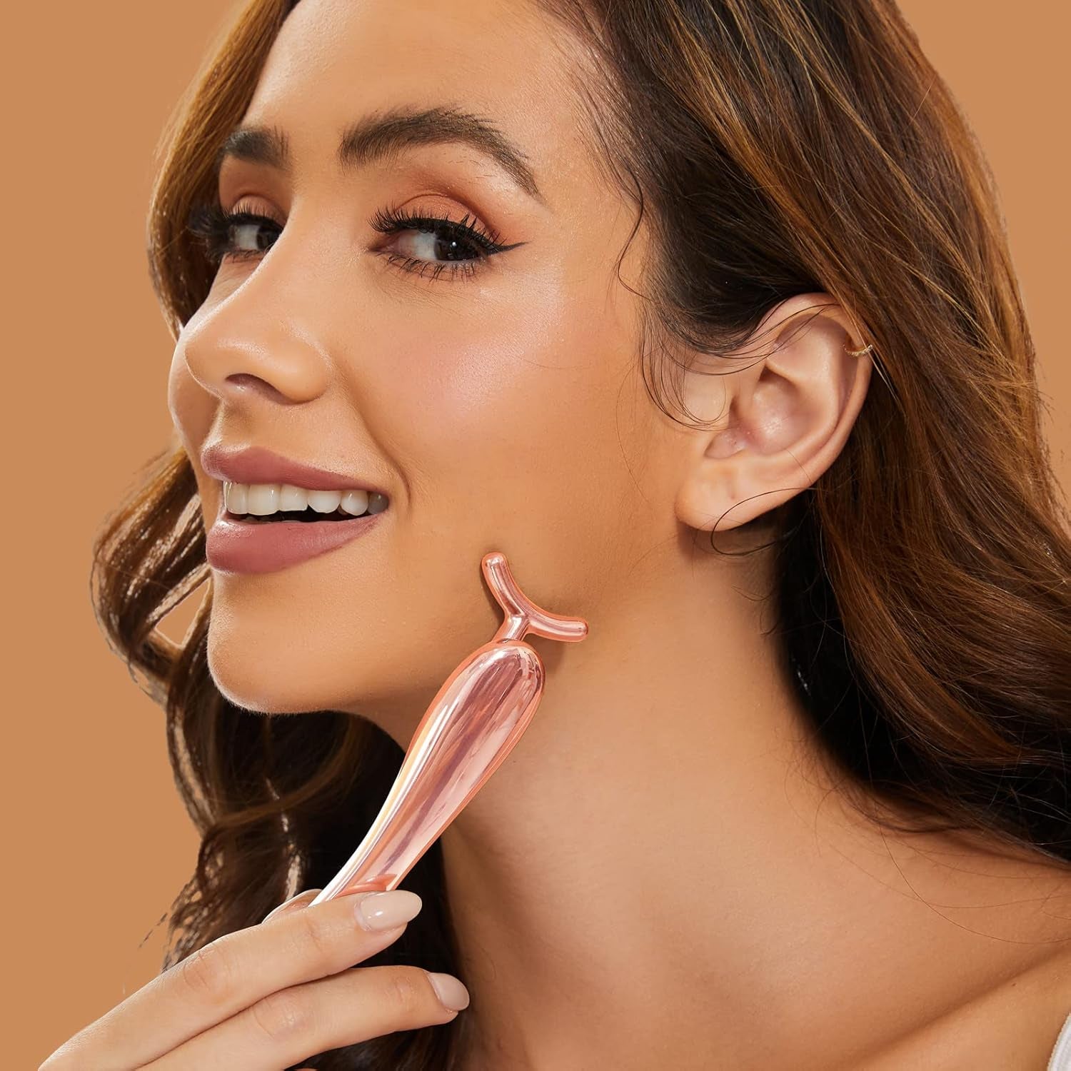 Jade Facial Roller, Jade Face Roller Massager with 3 Interchangeable Heads for Women Routine Skin Care, Reduce Puffiness Wrinkling Rejuvenate Skin (Pink Roller + Rose Gold)